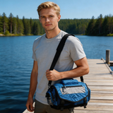 FSB1906 Blue Grey Multi-Pocket Fishing Tackle Duffle Bag with Flip Top & Padded Shoulder Strap for River Lake Angling