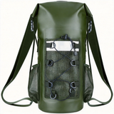 WBP1908 Khaki Roll Top Waterproof Dry Backpack with Reflective Strip & Bungee Cord for Camping Hiking