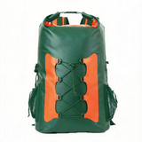 WBP1907 Grey Orange Roll Top Waterproof Dry Backpack with Front Bungee Cord for Hiking Camping