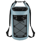 WBP1909 Blue Roll Top Waterproof Dry Backpack with Front Bungee Storage for Kayaking Boating