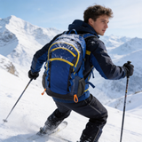 HDB1905 Blue Yellow Waterproof Hiking Backpack with Multi Zipper Pockets for Mountain Trekking Camping