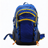 HDB1905 Blue Yellow Waterproof Hiking Backpack with Multi Zipper Pockets for Mountain Trekking Camping