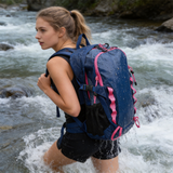 HDB1910 Blue Pink Waterproof Hiking Backpack with External Earphone Hole for Mountain Trekking & Daily Outdoor Use