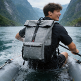HDB1913 Grey Roll Top Waterproof Laptop Backpack with Side Water Bottle Pocket for Business Travel & Hiking