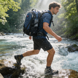 HDB1916 Blue Black Waterproof Hiking Backpack with ID Card Holder for Mountain Trekking Rainy Outdoor Travel
