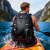 HDB1919 Black Waterproof Hiking Backpack with Reflective Strips for Foggy Mountain Trekking and Rainy Outdoor Trips