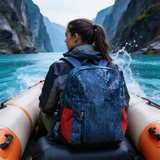 HDB1920 Blue Red Waterproof Lightweight Backpack with Mesh Side Pocket for Mountain Hiking Rainy Outdoor Trips
