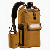 WBP1906 Tan Roll Top Waterproof Dry Backpack with Detachable 2L Bottle Pouch for Kayaking Hiking