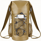WBP1908 Khaki Roll Top Waterproof Dry Backpack with Reflective Strip & Bungee Cord for Camping Hiking
