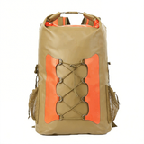 WBP1907 Grey Orange Roll Top Waterproof Dry Backpack with Front Bungee Cord for Hiking Camping