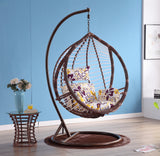 SWC2656 Single Seat White Wicker Hanging Egg Chair with Stand & Red Cushion – Poolside Patio Swing Lounge Chair Set