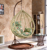 SWC2656 Single Seat White Wicker Hanging Egg Chair with Stand & Red Cushion – Poolside Patio Swing Lounge Chair Set