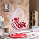 SWC2657 Single Seat Light Green Wicker Teardrop Hanging Egg Chair with Stand & Blue Floral Cushion – Coastal Sea View Patio Swing Lounge Chair Set