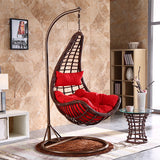 SWC2660 Single Seat Purple White Wicker Teardrop Hanging Egg Chair with Stand & Purple Floral Cushion – Indoor Outdoor Swing Lounge Chair Set