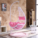SWC2660 Single Seat Purple White Wicker Teardrop Hanging Egg Chair with Stand & Purple Floral Cushion – Indoor Outdoor Swing Lounge Chair Set