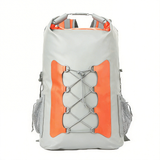 WBP1907 Grey Orange Roll Top Waterproof Dry Backpack with Front Bungee Cord for Hiking Camping