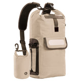 WBP1906 Tan Roll Top Waterproof Dry Backpack with Detachable 2L Bottle Pouch for Kayaking Hiking