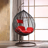 SWC2648 Single Seat Black Wicker Hanging Egg Chair with Stand & Red Cushion – Coastal Sea View Patio Swing Lounge Chair Set