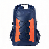 WBP1907 Grey Orange Roll Top Waterproof Dry Backpack with Front Bungee Cord for Hiking Camping