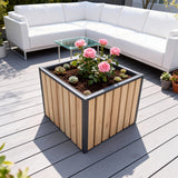 OPB2501 Square Wooden Planter Box with Metal Frame – Modern Patio Raised Garden Bed