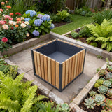 OPB2501 Square Wooden Planter Box with Metal Frame – Modern Patio Raised Garden Bed
