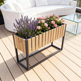 OPB2502 Elevated Rectangular Wooden Planter Box with Metal Stand – Modern Patio Raised Garden Bed