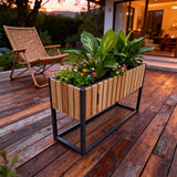 OPB2502 Elevated Rectangular Wooden Planter Box with Metal Stand – Modern Patio Raised Garden Bed