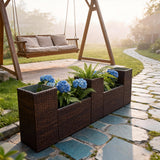 OPB250303 5-Piece Modular Brown Wicker Planter Set – Tiered Patio Raised Garden Bed