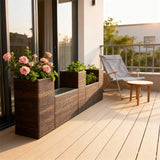 OPB250303 5-Piece Modular Brown Wicker Planter Set – Tiered Patio Raised Garden Bed