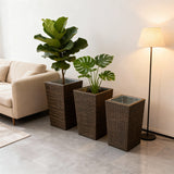 OPB2504 3-Piece Tall Square Wicker Planter Set – Indoor Outdoor Rattan Plant Pot Set