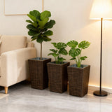 OPB2504 3-Piece Tall Square Wicker Planter Set – Indoor Outdoor Rattan Plant Pot Set