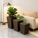 OPB2504 3-Piece Tall Square Wicker Planter Set – Indoor Outdoor Rattan Plant Pot Set