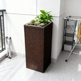 OPB250501 Tall Square Brown Wicker Planter with Metal Liner – Zen Garden Outdoor Plant Pot