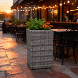 OPB250502 Tall Square Grey Wicker Planter – Modern Coastal Patio Plant Pot