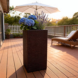 OPB250501 Tall Square Brown Wicker Planter with Metal Liner – Zen Garden Outdoor Plant Pot