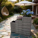 OPB250602 3-Piece Tall Square Grey Wicker Planter Set – Commercial Patio Plant Pot Set