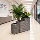 OPB250602 3-Piece Tall Square Grey Wicker Planter Set – Commercial Patio Plant Pot Set