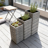 OPB250602 3-Piece Tall Square Grey Wicker Planter Set – Commercial Patio Plant Pot Set