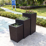 OPB2507 3-Piece Tiered Grey Wicker Planter Set – Backyard Patio Raised Garden Bed