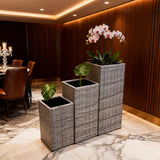 OPB2507 3-Piece Tiered Grey Wicker Planter Set – Backyard Patio Raised Garden Bed