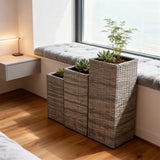 OPB2507 3-Piece Tiered Grey Wicker Planter Set – Backyard Patio Raised Garden Bed