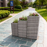 OPB2507 3-Piece Tiered Grey Wicker Planter Set – Backyard Patio Raised Garden Bed