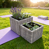 OPB2510 2-Piece Stackable Grey Wicker Planter Set – Wellness Garden Outdoor Plant Pot Set
