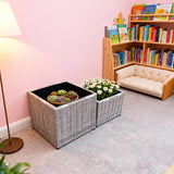 OPB2510 2-Piece Stackable Grey Wicker Planter Set – Wellness Garden Outdoor Plant Pot Set