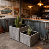 OPB2510 2-Piece Stackable Grey Wicker Planter Set – Wellness Garden Outdoor Plant Pot Set