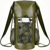 WBP1908 Khaki Roll Top Waterproof Dry Backpack with Reflective Strip & Bungee Cord for Camping Hiking