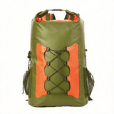 WBP1907 Grey Orange Roll Top Waterproof Dry Backpack with Front Bungee Cord for Hiking Camping