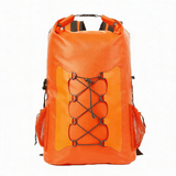 WBP1907 Grey Orange Roll Top Waterproof Dry Backpack with Front Bungee Cord for Hiking Camping