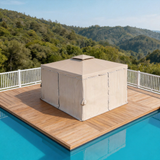 PGL2402 Beige Double-Tier Gazebo with Privacy Curtains – Outdoor Patio Canopy for Poolside & Deck