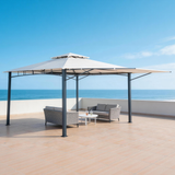 PGL2405 Large Double-Tier White Patio Gazebo with Grey Metal Frame – Outdoor Canopy for Deck & Coastal Terrace